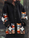 Comstylish Women's Retro Cat Print Sweater Jacket