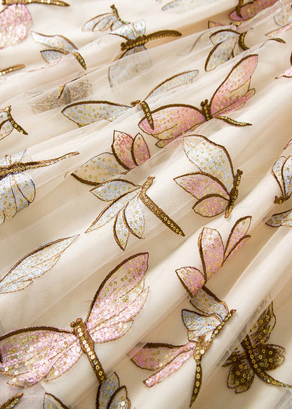 Apricot Butterfly High Waist Tulle Skirts Embroidered Spring