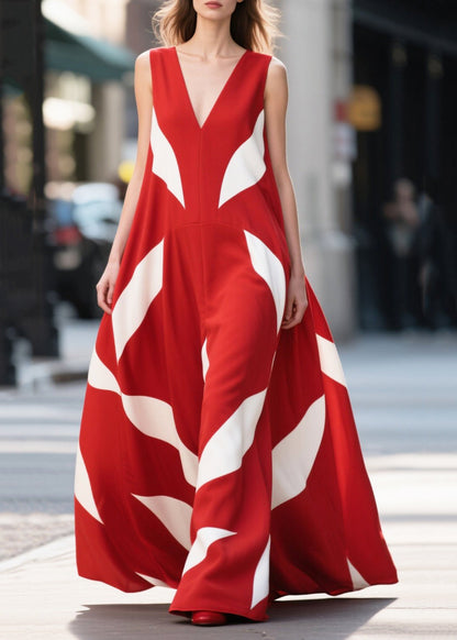 Red Print Exra Large Hem Chiffon Long Dress Summer