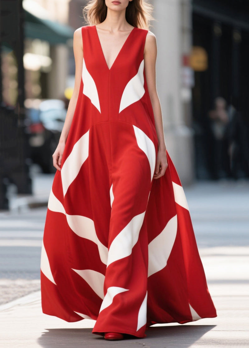 Red Print Exra Large Hem Chiffon Long Dress Summer