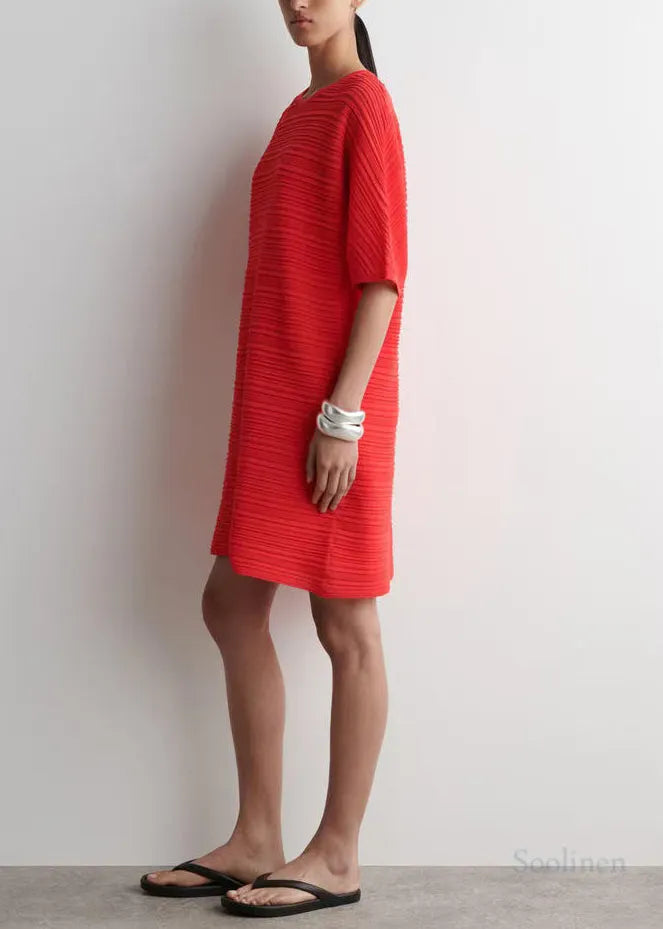 Pink Oversized Wrinkled Cotton Mid Dress Summer