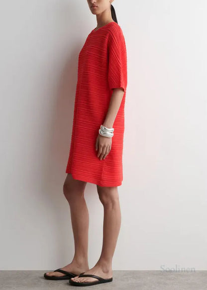 Pink Oversized Wrinkled Cotton Mid Dress Summer