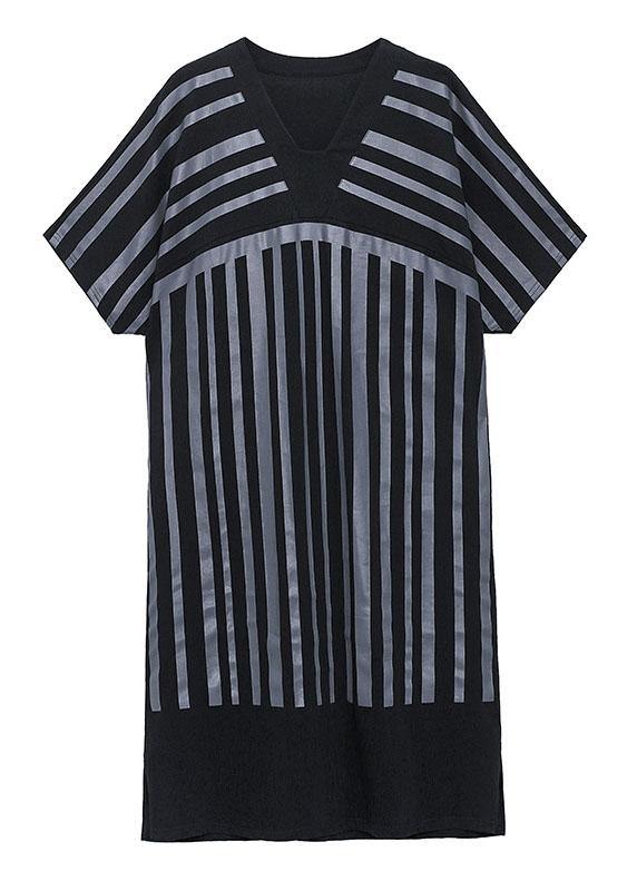 White Striped Cotton Dress V Neck Summer Long Dresses