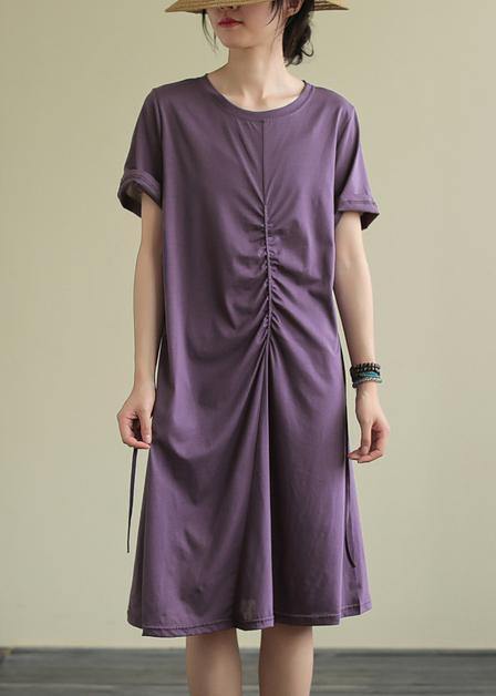 O Neck Cinched Cotton Summer Dress Sewing Blue Dresses