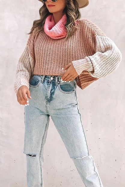 Turtleneck Color Block Sweater