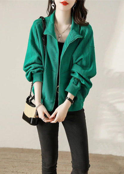Modern Green Oversized Pockets Cotton Jacket Fall