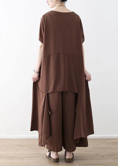 French Chocolate Catwalk Asymmetric Tops and Wide Leg Pants Loose Summer
