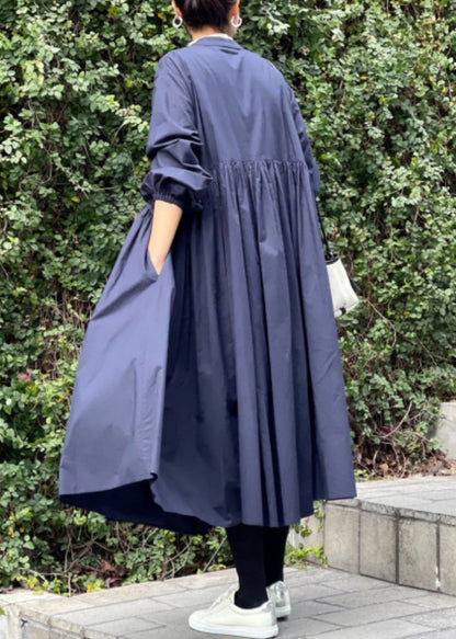 Classy Grey Wrinkled Cotton Shirts Dress Spring
