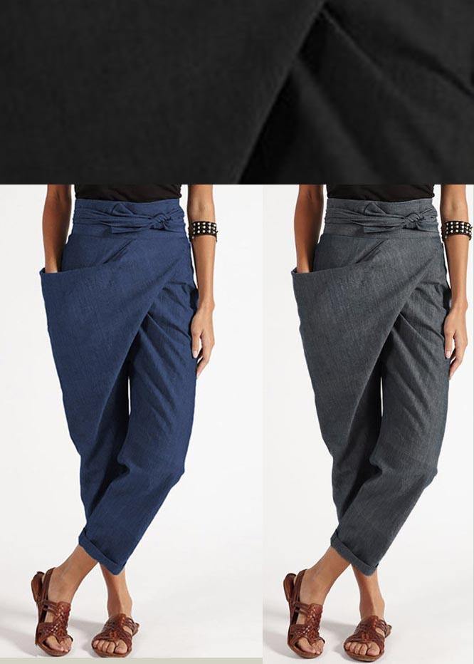 Handmade Grey Asymmetrical Design High Waist Cotton Harem Summer Pants