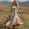 Comstylish Women's Floral Patchwork Art Cozy Knit Maxi Sweater Dress