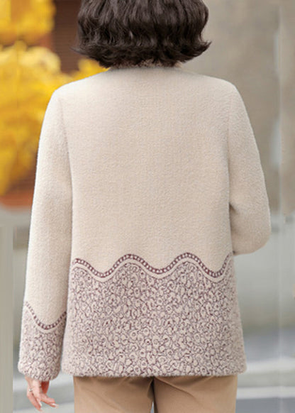 Beige Patchwork Tassel Mink Velvet Coats Fall