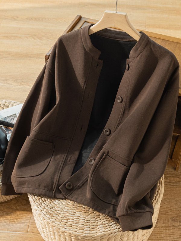 100% Natural Fabric Pure Color Buttoned Coat