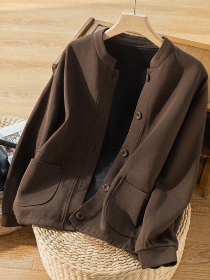 100% Natural Fabric Pure Color Buttoned Coat