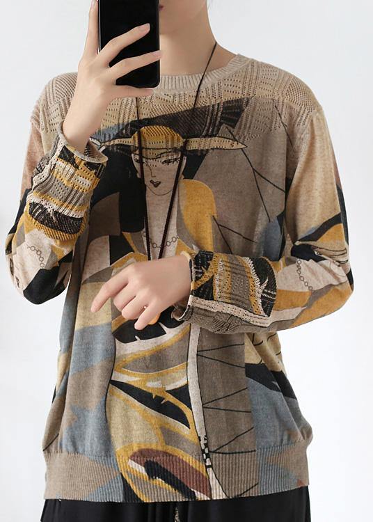 O Neck Yellow Print Sweaters Loose Fitting Batwing Sleeve Knitted Top