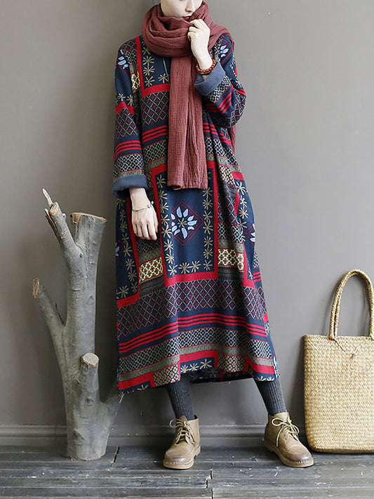 Winter Pocket Print Loose Dress