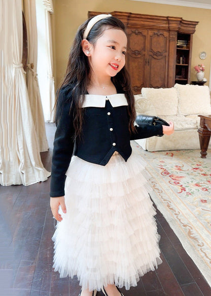 Black Cotton Tops and Tulle Skirts Baby Two Pieces Set Fall