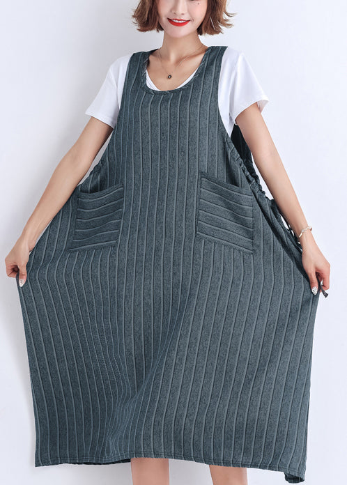 Diy Sleeveless Pockets Cotton Clothes Korea Wardrobes Striped Dress Summer