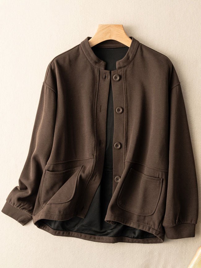 100% Natural Fabric Pure Color Buttoned Coat