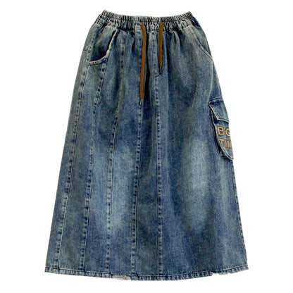 Early Autumn Retro Letter Embroidery Denim Skirt