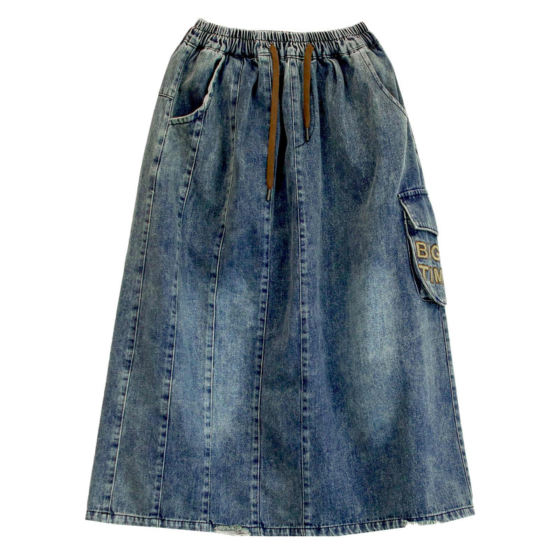 Early Autumn Retro Letter Embroidery Denim Skirt