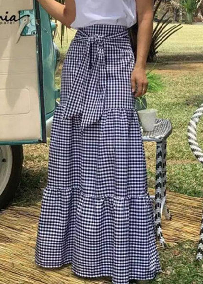 Plaid Patchwork Elastic Waist Skirts