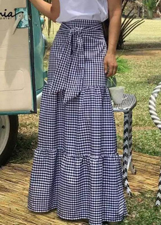 Plaid Patchwork Elastic Waist Skirts