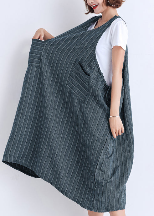 Diy Sleeveless Pockets Cotton Clothes Korea Wardrobes Striped Dress Summer
