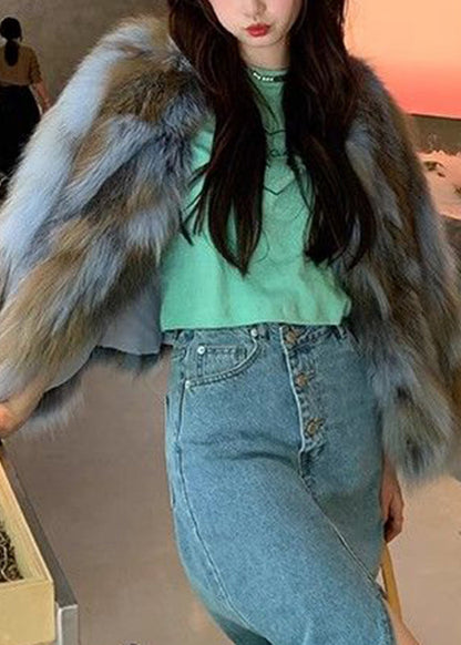Blue Fox Collar Leather and Fur Coats Winter