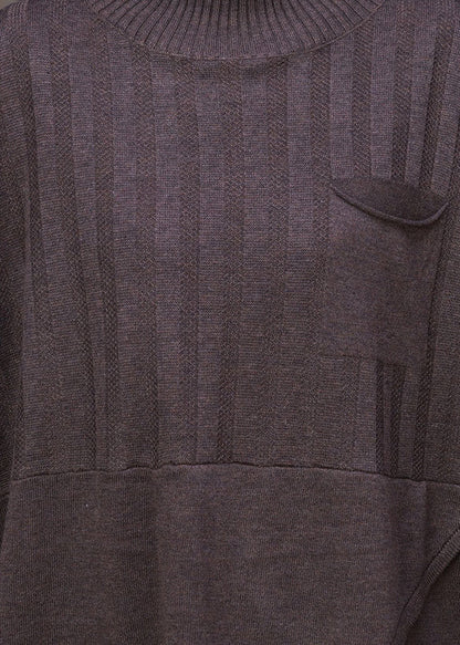 Dark Coffee Colour Asymmetrical Knit Sweaters and Pants Two Piece Set Fall