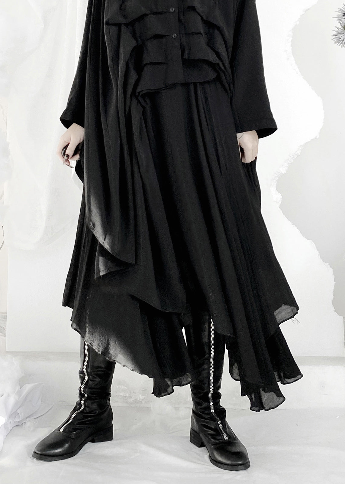 Loose Black Elastic Waist a Line Skirt Summer