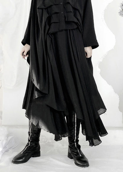 Loose Black Elastic Waist a Line Skirt Summer
