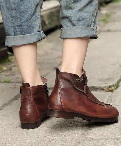 Brown Boots Cowhide Leather Boutique Splicing Ankle Boots