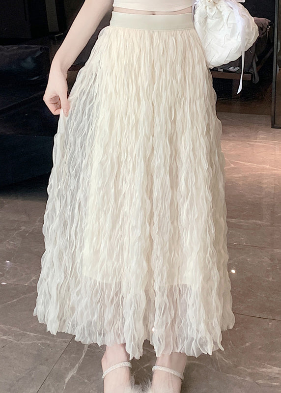 Pink Wrinkled Elastic Waist Tulle Skirt Summer