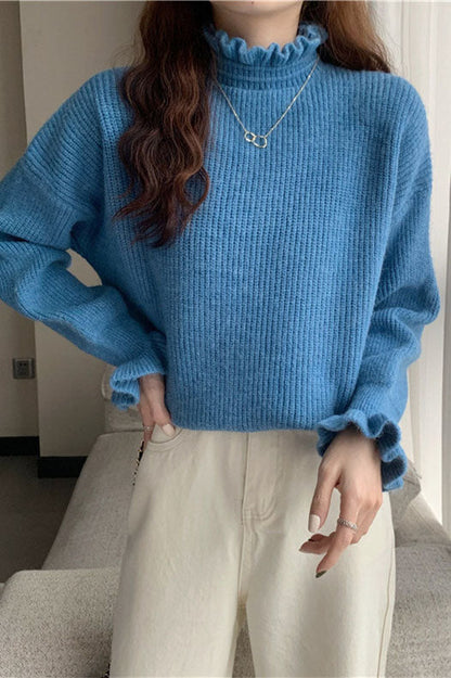 Half Turtleneck Fungus Ruffled Sweater