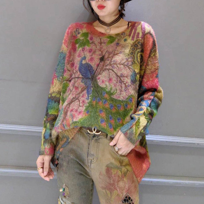 Oversize Prints Corduroy Sweater Thick Warm Long Sleeve Knit Tops