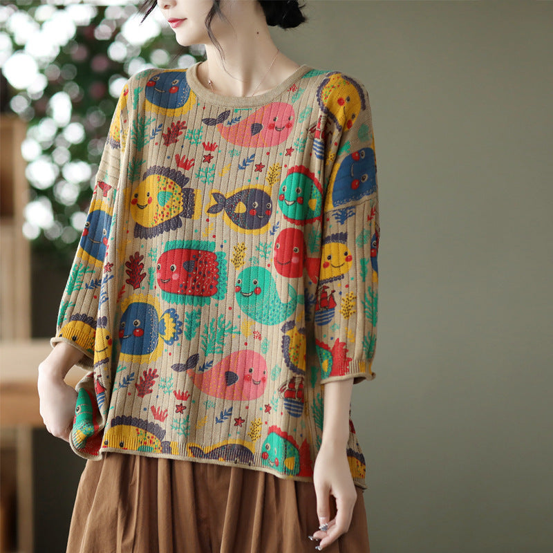 -print Cotton-knit Top