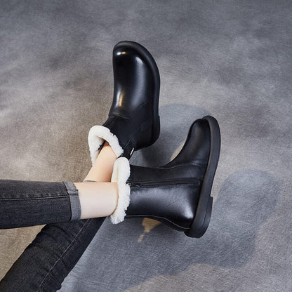 Retro Leather Woolen Winter Snow Boots