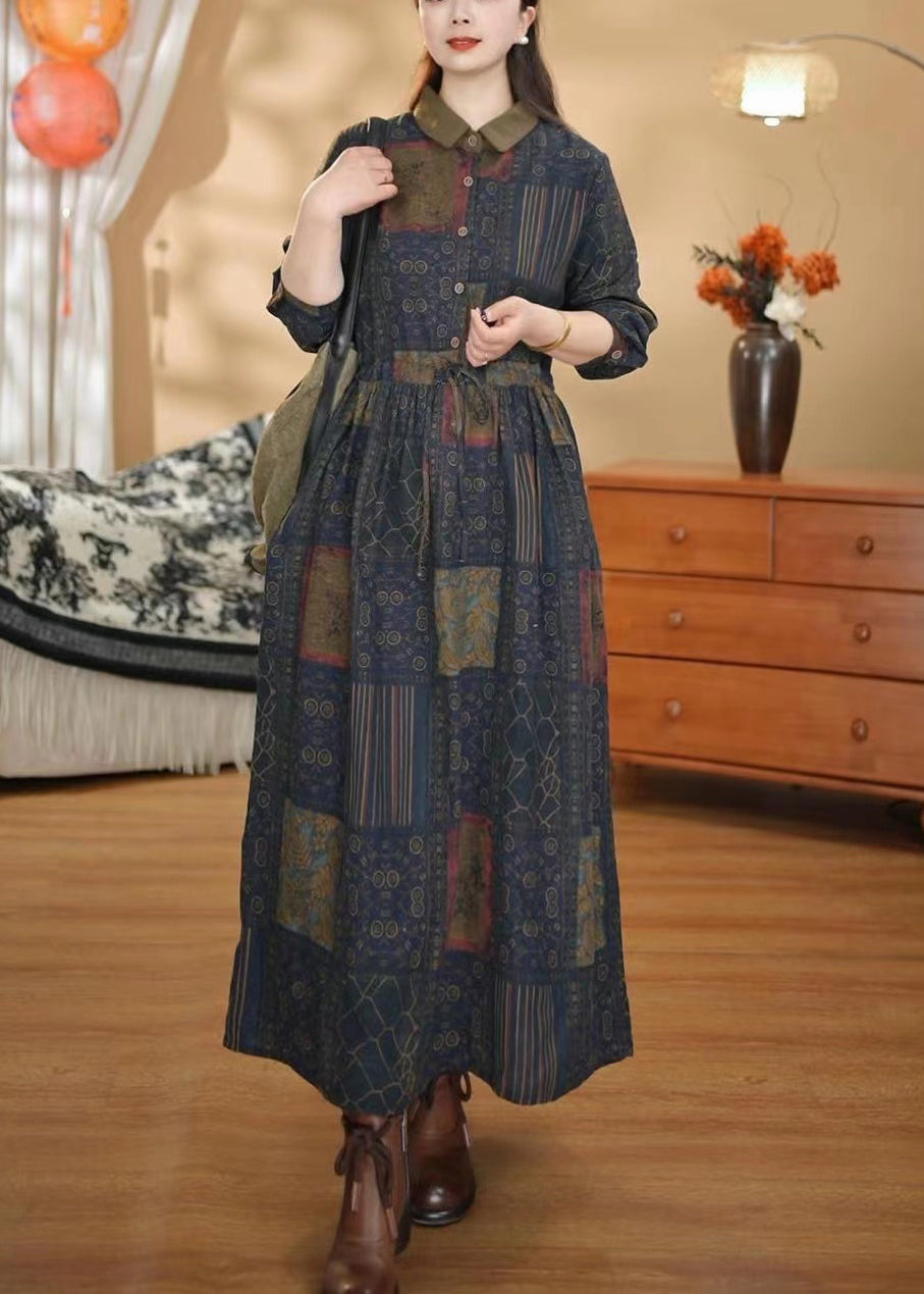 Colorblock Cinched Print Cotton Dress Spring
