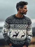 Christmas Reindeer Snowflake Stripe Design Men's Icelandic Sweater artswardrobe