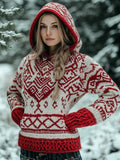 Women's Vintage Viking Valentine's Day Love Jacquard Hooded Sweater artswardrobe
