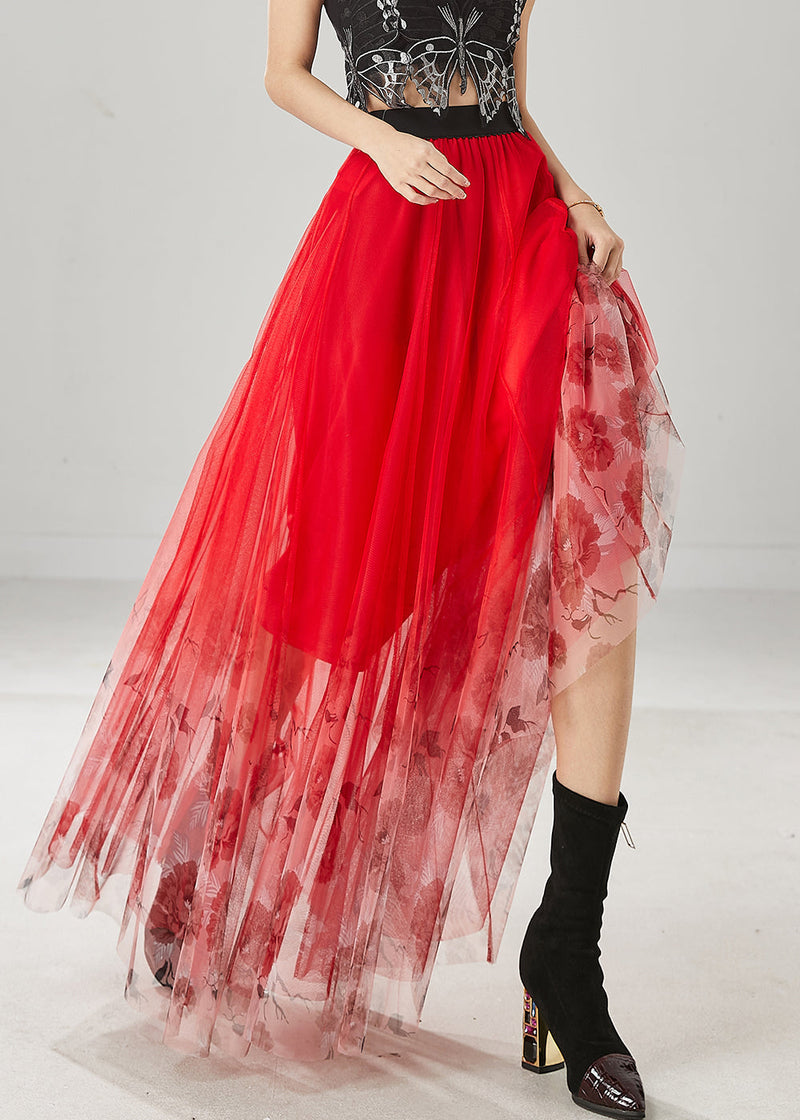 Red Tulle Vacation Skirts Spring