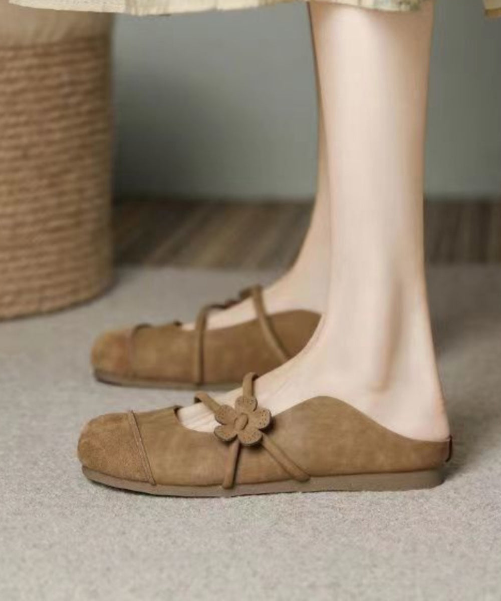French Brown Flats Slide Sandals Hollow Out