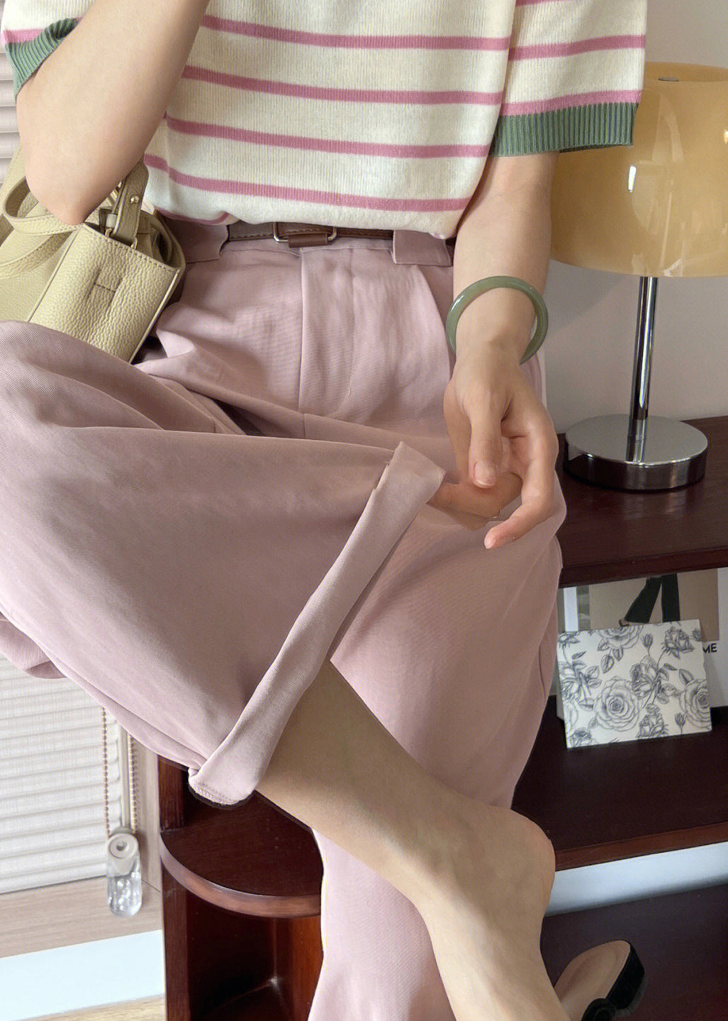 Pink High Waist Patchwork Cotton Crop Pants Fall