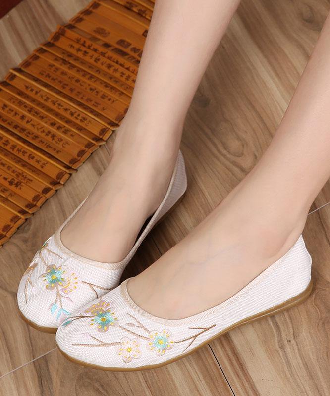 Art Splicing Flat Shoes for Beige Embroideried Cotton Linen Fabric