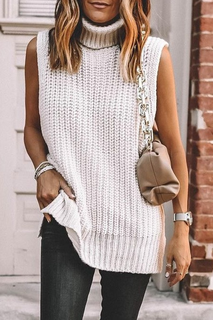 Turndown Collar Sleeveless Sweater