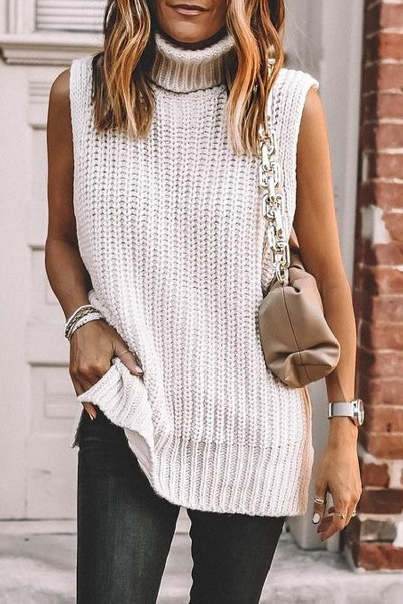 Turndown Collar Sleeveless Sweater