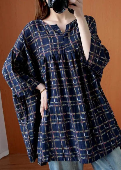 Simple V Neck Summer Shirts Ideas Blue Plaid Top