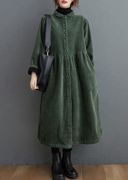 French Blackish Green Corduroy Coats Inspiration Thick Cinched Coats ( Limited Stock)