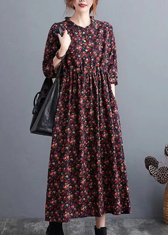 Half Sleeve Cotton Summertunics Shape Green Prints Robe Dresses