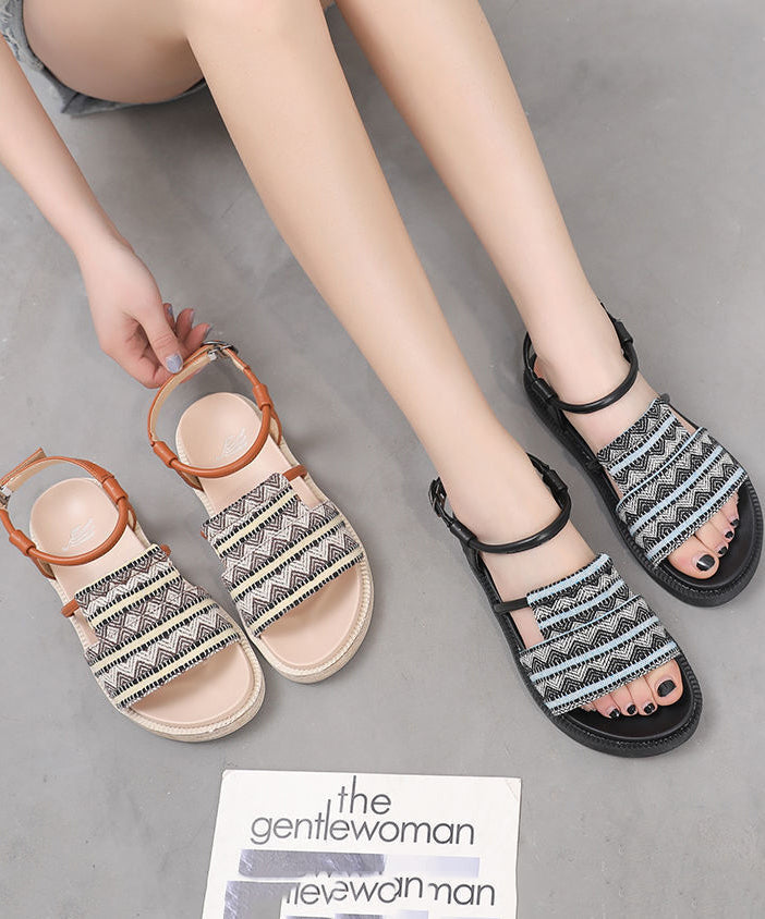 Black Sandals Linen Fabric Beach Sandals